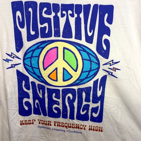 White Positive Energy Graphic T-Shirt Sz 2X - Picture 4 of 5